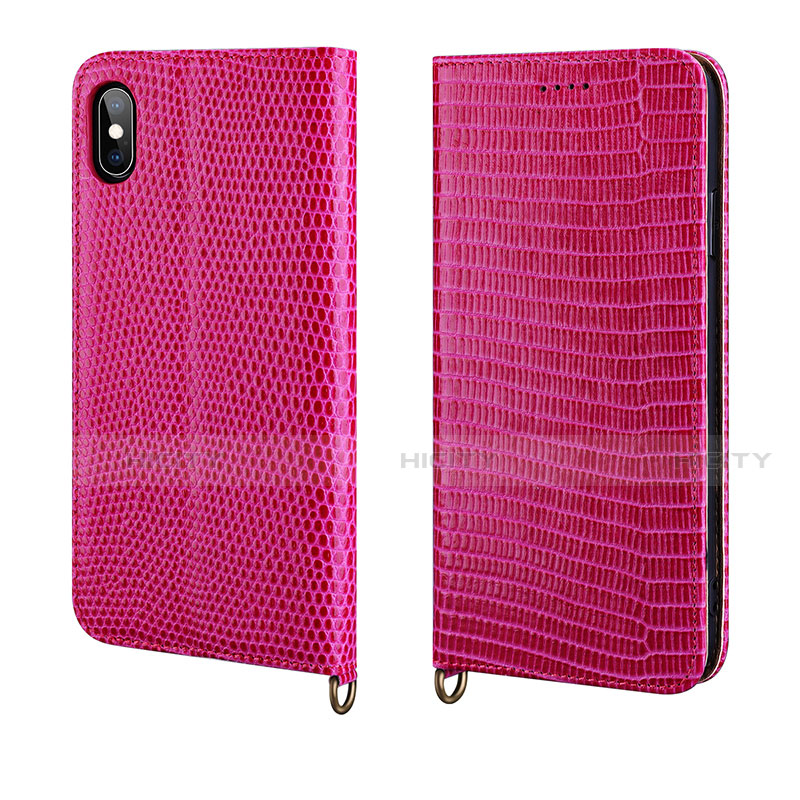 Coque Portefeuille Livre Cuir Etui Clapet P03 pour Apple iPhone Xs Rose Rouge Plus