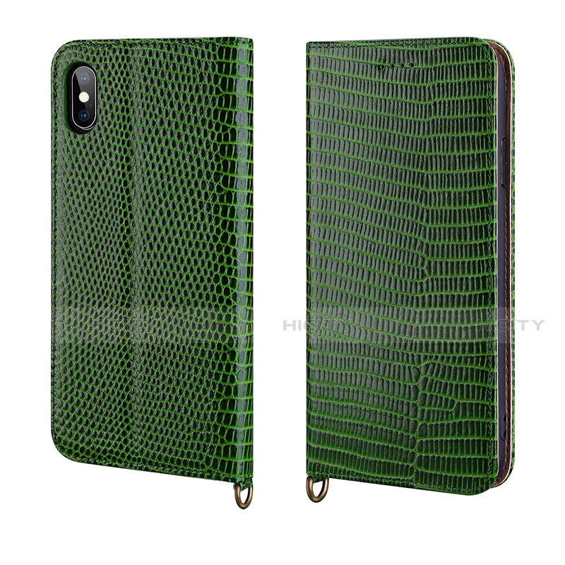 Coque Portefeuille Livre Cuir Etui Clapet P03 pour Apple iPhone Xs Vert Plus