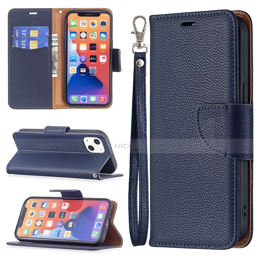 Coque Portefeuille Livre Cuir Etui Clapet pour Apple iPhone 13 Bleu Plus