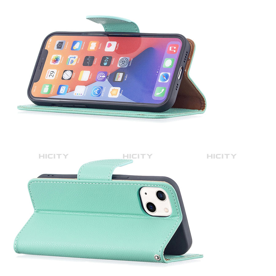 Coque Portefeuille Livre Cuir Etui Clapet pour Apple iPhone 13 Cyan Plus