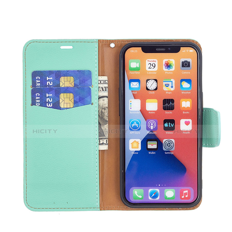 Coque Portefeuille Livre Cuir Etui Clapet pour Apple iPhone 13 Cyan Plus