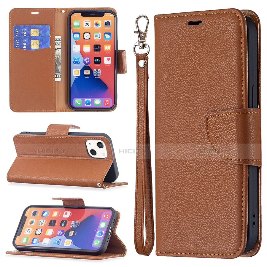 Coque Portefeuille Livre Cuir Etui Clapet pour Apple iPhone 13 Mini Marron Plus