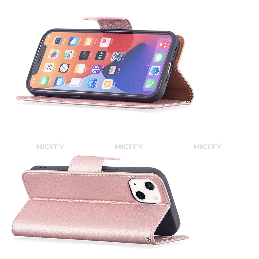 Coque Portefeuille Livre Cuir Etui Clapet pour Apple iPhone 13 Or Rose Plus