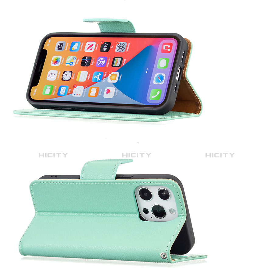 Coque Portefeuille Livre Cuir Etui Clapet pour Apple iPhone 13 Pro Max Cyan Plus