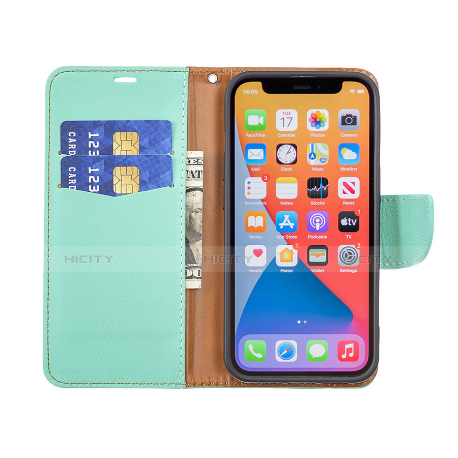 Coque Portefeuille Livre Cuir Etui Clapet pour Apple iPhone 13 Pro Max Cyan Plus