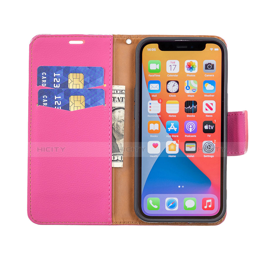 Coque Portefeuille Livre Cuir Etui Clapet pour Apple iPhone 13 Pro Max Rose Rouge Plus