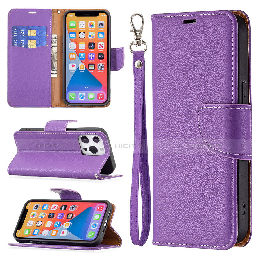 Coque Portefeuille Livre Cuir Etui Clapet pour Apple iPhone 13 Pro Max Violet Plus