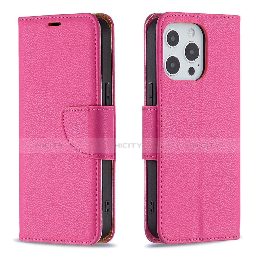 Coque Portefeuille Livre Cuir Etui Clapet pour Apple iPhone 13 Pro Rose Rouge Plus