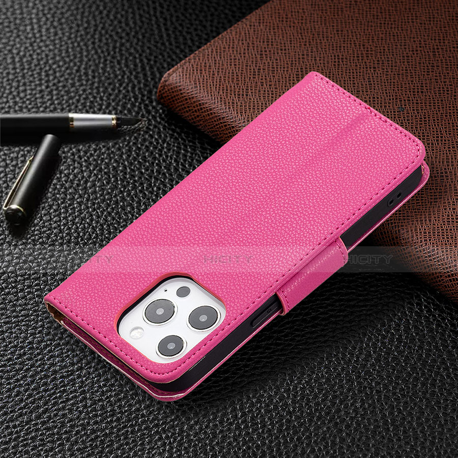 Coque Portefeuille Livre Cuir Etui Clapet pour Apple iPhone 13 Pro Rose Rouge Plus