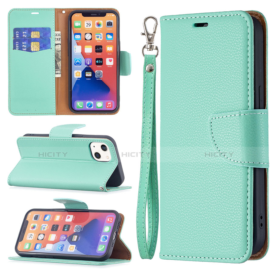 Coque Portefeuille Livre Cuir Etui Clapet pour Apple iPhone 14 Cyan Plus