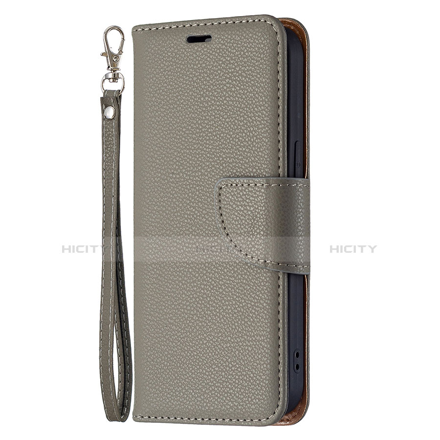 Coque Portefeuille Livre Cuir Etui Clapet pour Apple iPhone 14 Gris Plus