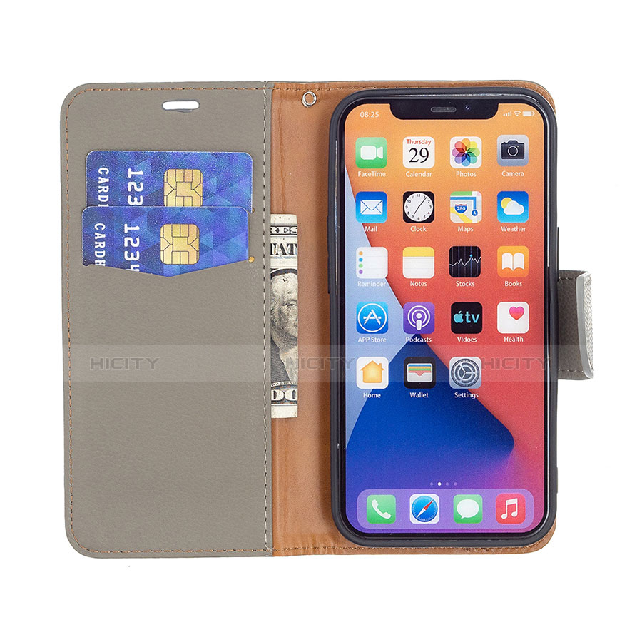 Coque Portefeuille Livre Cuir Etui Clapet pour Apple iPhone 14 Gris Plus