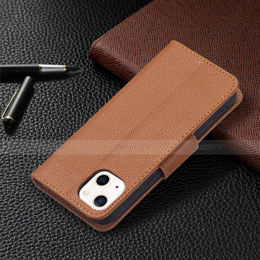 Coque Portefeuille Livre Cuir Etui Clapet pour Apple iPhone 14 Marron Plus