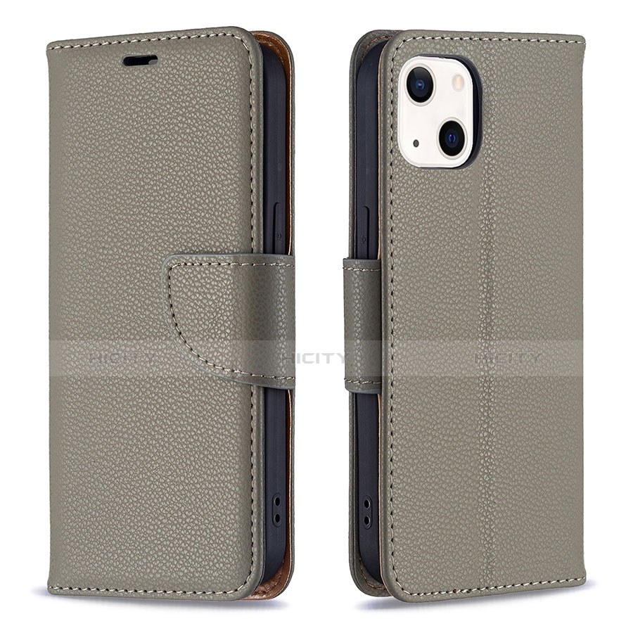 Coque Portefeuille Livre Cuir Etui Clapet pour Apple iPhone 14 Plus Gris Plus