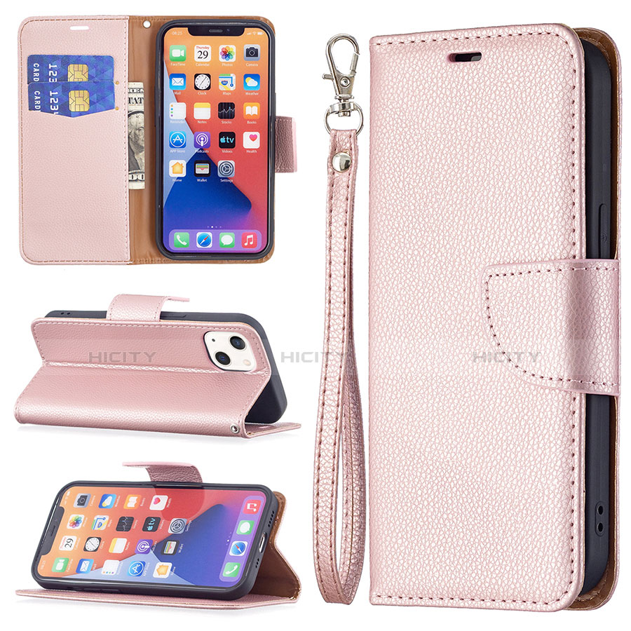 Coque Portefeuille Livre Cuir Etui Clapet pour Apple iPhone 14 Plus Or Rose Plus