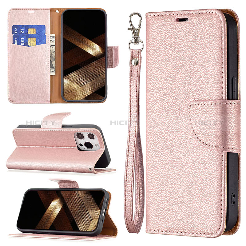 Coque Portefeuille Livre Cuir Etui Clapet pour Apple iPhone 14 Pro Or Rose Plus