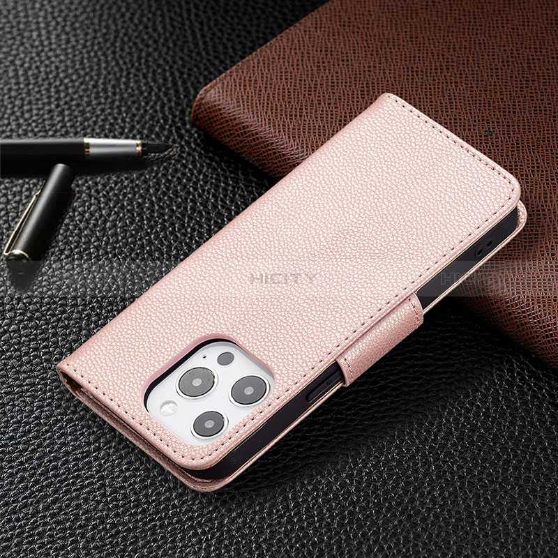 Coque Portefeuille Livre Cuir Etui Clapet pour Apple iPhone 14 Pro Or Rose Plus