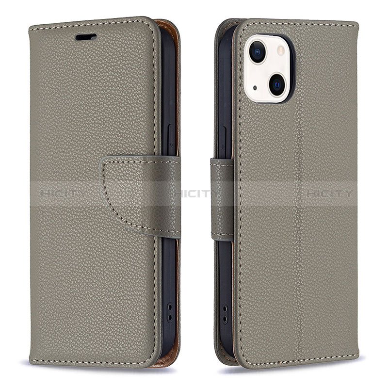 Coque Portefeuille Livre Cuir Etui Clapet pour Apple iPhone 15 Gris Plus