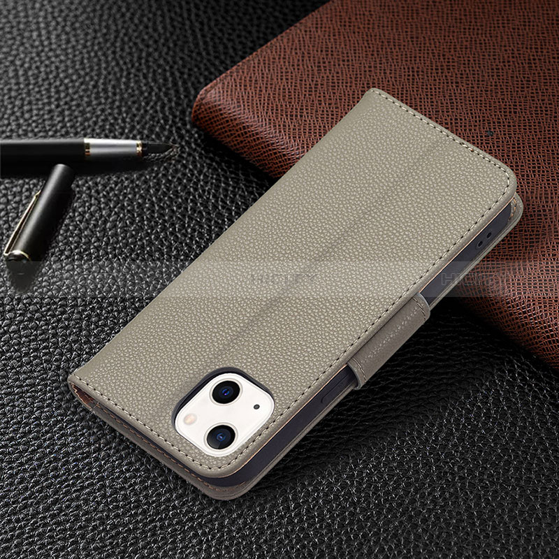 Coque Portefeuille Livre Cuir Etui Clapet pour Apple iPhone 15 Gris Plus