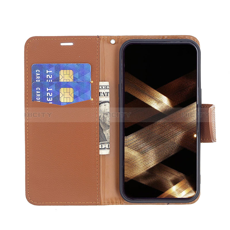 Coque Portefeuille Livre Cuir Etui Clapet pour Apple iPhone 15 Marron Plus