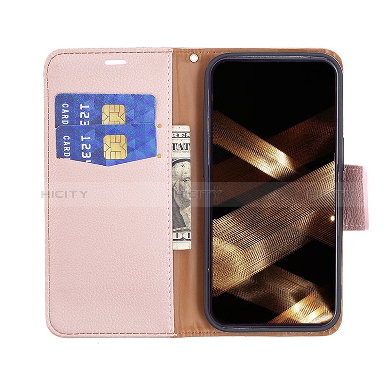 Coque Portefeuille Livre Cuir Etui Clapet pour Apple iPhone 15 Or Rose Plus