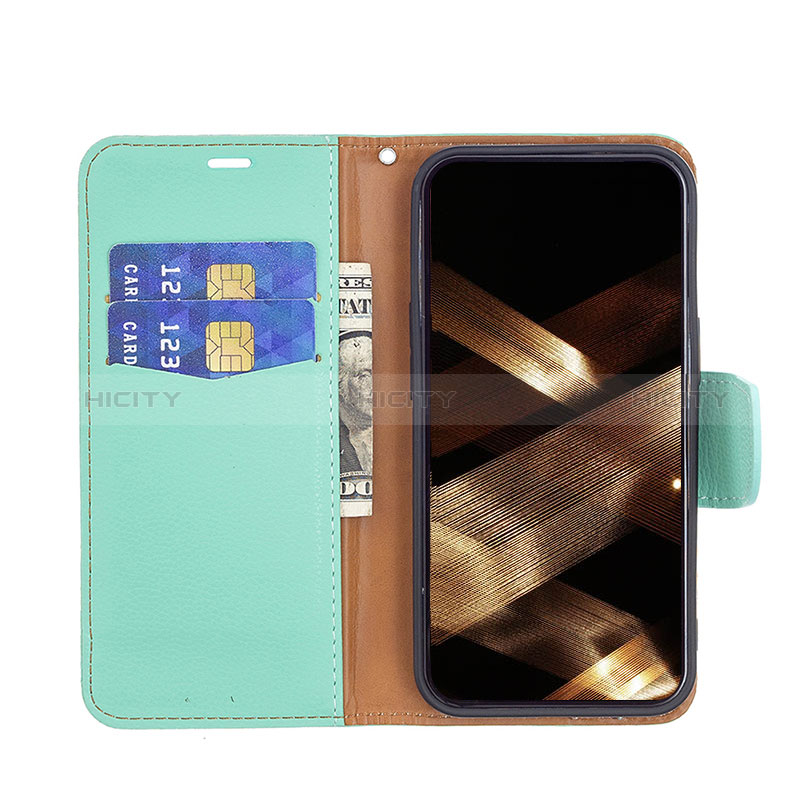 Coque Portefeuille Livre Cuir Etui Clapet pour Apple iPhone 15 Plus Cyan Plus