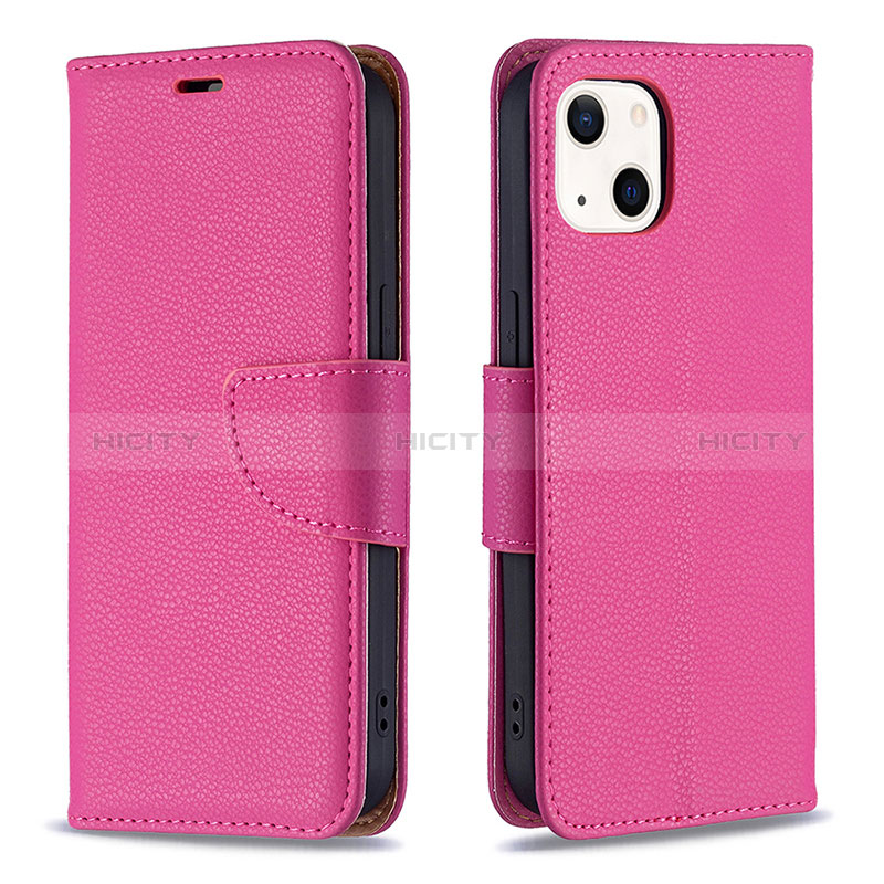 Coque Portefeuille Livre Cuir Etui Clapet pour Apple iPhone 15 Plus Rose Rouge Plus