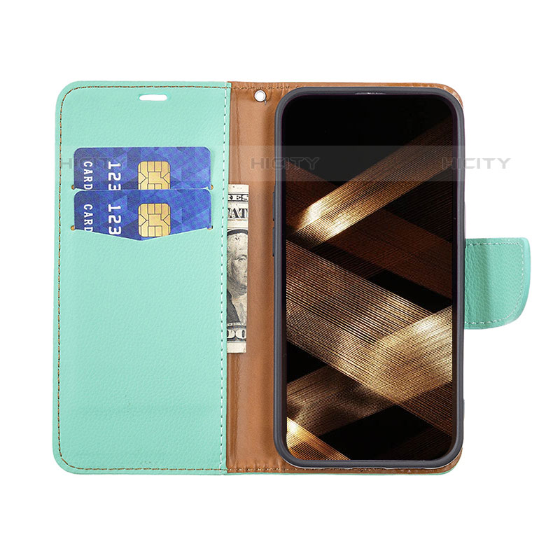 Coque Portefeuille Livre Cuir Etui Clapet pour Apple iPhone 15 Pro Cyan Plus