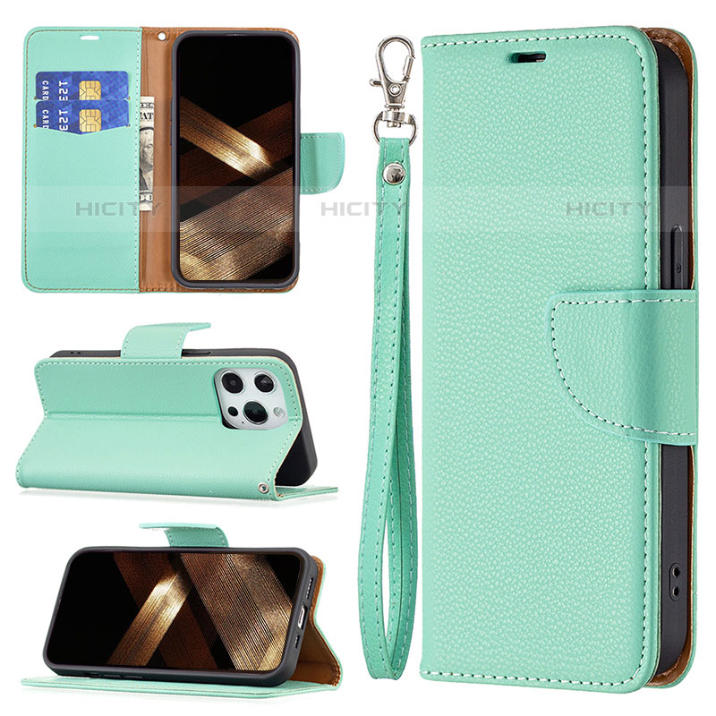 Coque Portefeuille Livre Cuir Etui Clapet pour Apple iPhone 15 Pro Max Cyan Plus