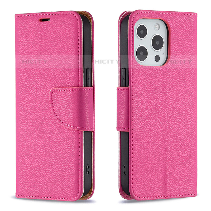 Coque Portefeuille Livre Cuir Etui Clapet pour Apple iPhone 15 Pro Max Rose Rouge Plus