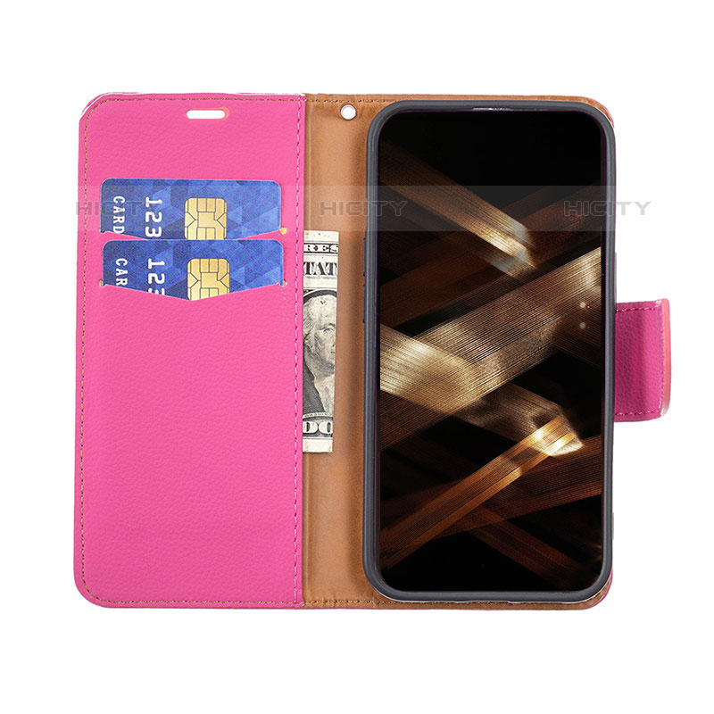 Coque Portefeuille Livre Cuir Etui Clapet pour Apple iPhone 15 Pro Rose Rouge Plus