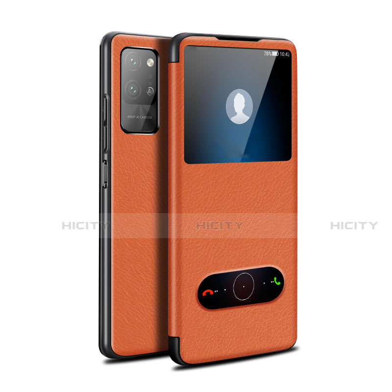 Coque Portefeuille Livre Cuir Etui Clapet pour Huawei Honor Play4 Pro 5G Orange Plus