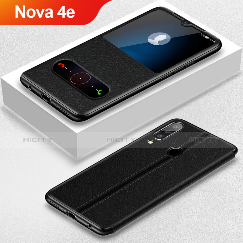 Coque Portefeuille Livre Cuir Etui Clapet pour Huawei Nova 4e Noir Plus