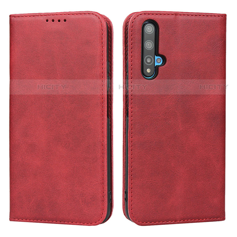 Coque Portefeuille Livre Cuir Etui Clapet pour Huawei Nova 5T Rouge Plus