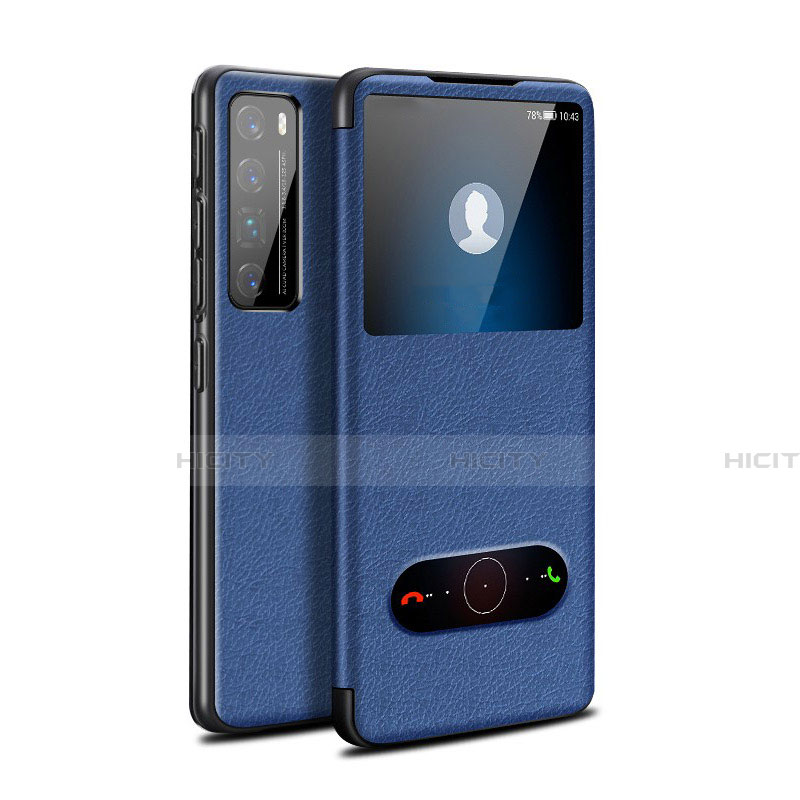 Coque Portefeuille Livre Cuir Etui Clapet pour Huawei Nova 7 Pro 5G Bleu Plus