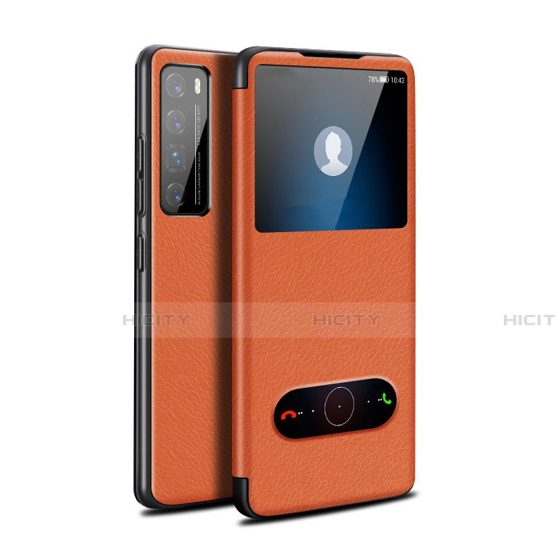 Coque Portefeuille Livre Cuir Etui Clapet pour Huawei Nova 7 Pro 5G Orange Plus