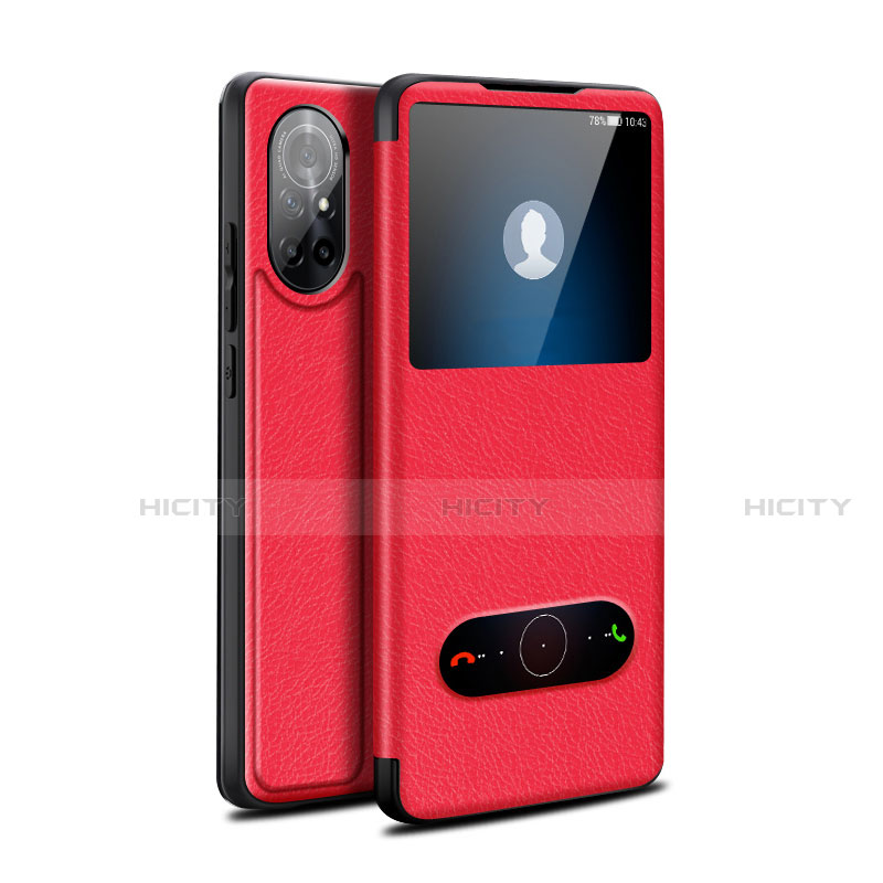 Coque Portefeuille Livre Cuir Etui Clapet pour Huawei Nova 8 5G Rouge Plus