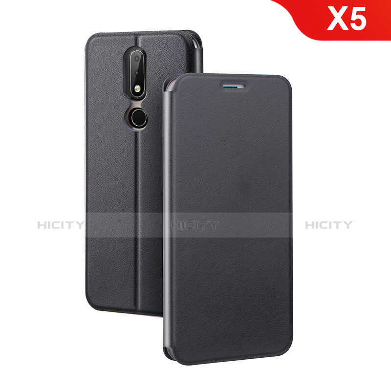 Coque Portefeuille Livre Cuir Etui Clapet pour Nokia X5 Noir Plus