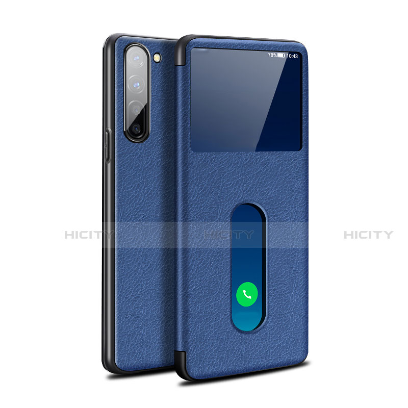 Coque Portefeuille Livre Cuir Etui Clapet pour Oppo F15 Bleu Plus