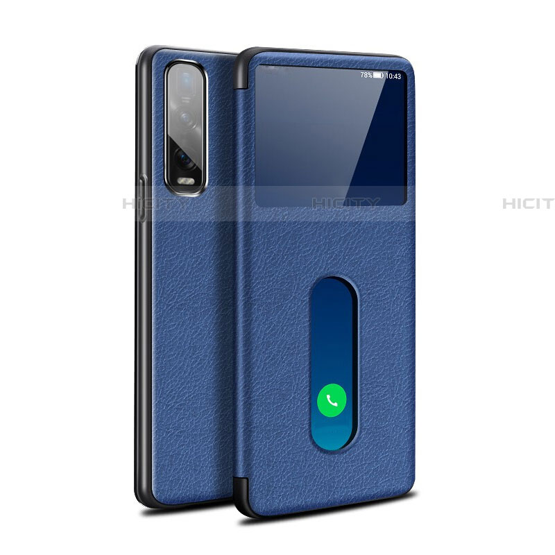 Coque Portefeuille Livre Cuir Etui Clapet pour Oppo Find X2 Pro Bleu Plus