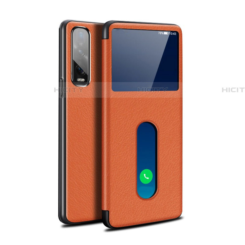 Coque Portefeuille Livre Cuir Etui Clapet pour Oppo Find X2 Pro Orange Plus