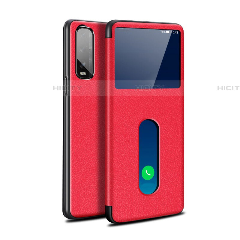 Coque Portefeuille Livre Cuir Etui Clapet pour Oppo Find X2 Rouge Plus