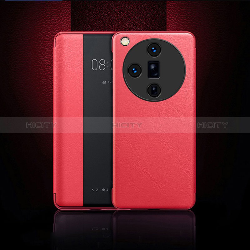 Coque Portefeuille Livre Cuir Etui Clapet pour Oppo Find X7 Ultra 5G Rouge Plus