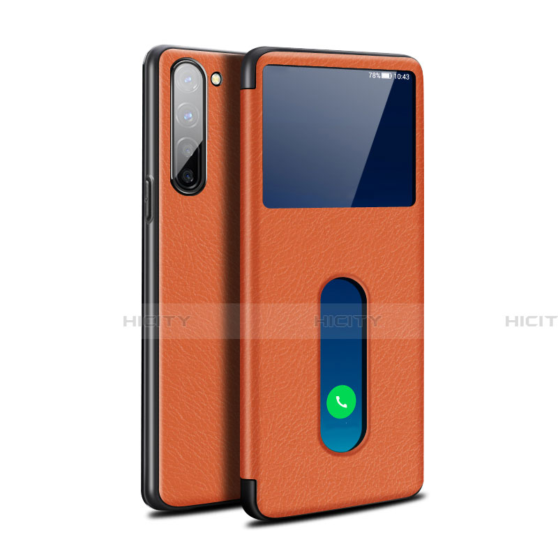 Coque Portefeuille Livre Cuir Etui Clapet pour Oppo Reno3 Orange Plus