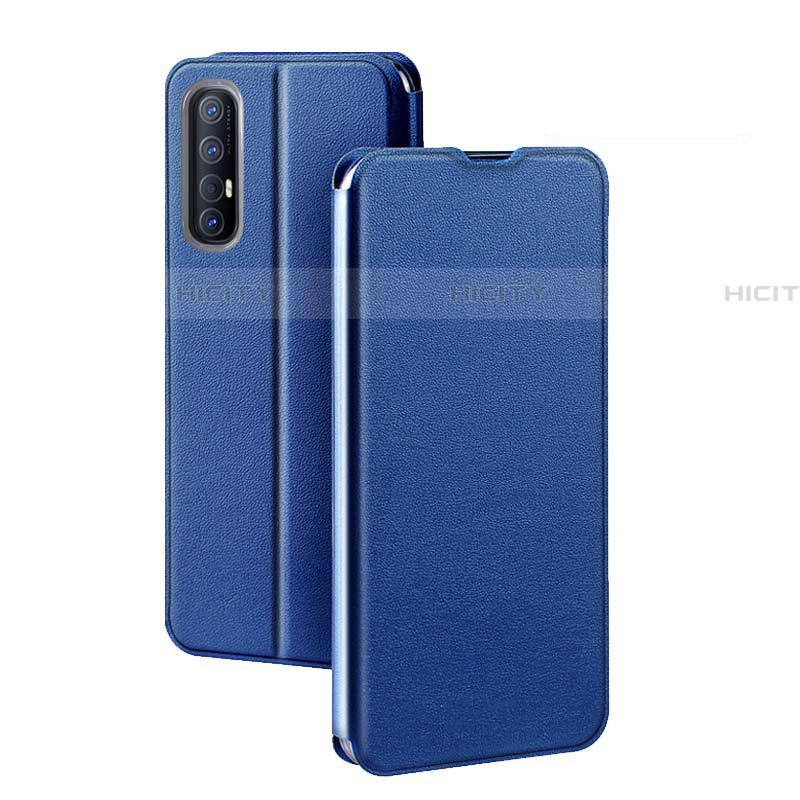 Coque Portefeuille Livre Cuir Etui Clapet pour Oppo Reno3 Pro Bleu Plus