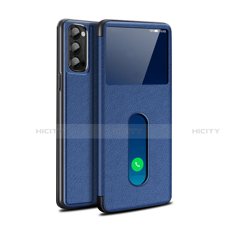 Coque Portefeuille Livre Cuir Etui Clapet pour Oppo Reno4 5G Bleu Plus