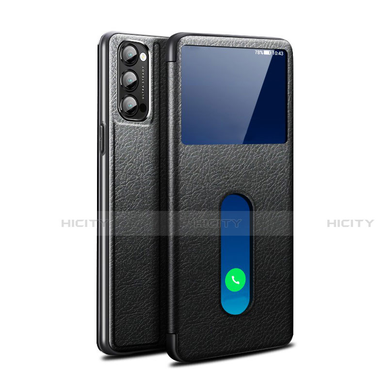 Coque Portefeuille Livre Cuir Etui Clapet pour Oppo Reno4 5G Noir Plus