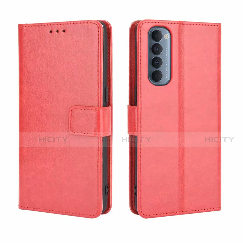 Coque Portefeuille Livre Cuir Etui Clapet pour Oppo Reno4 Pro 4G Rouge Plus