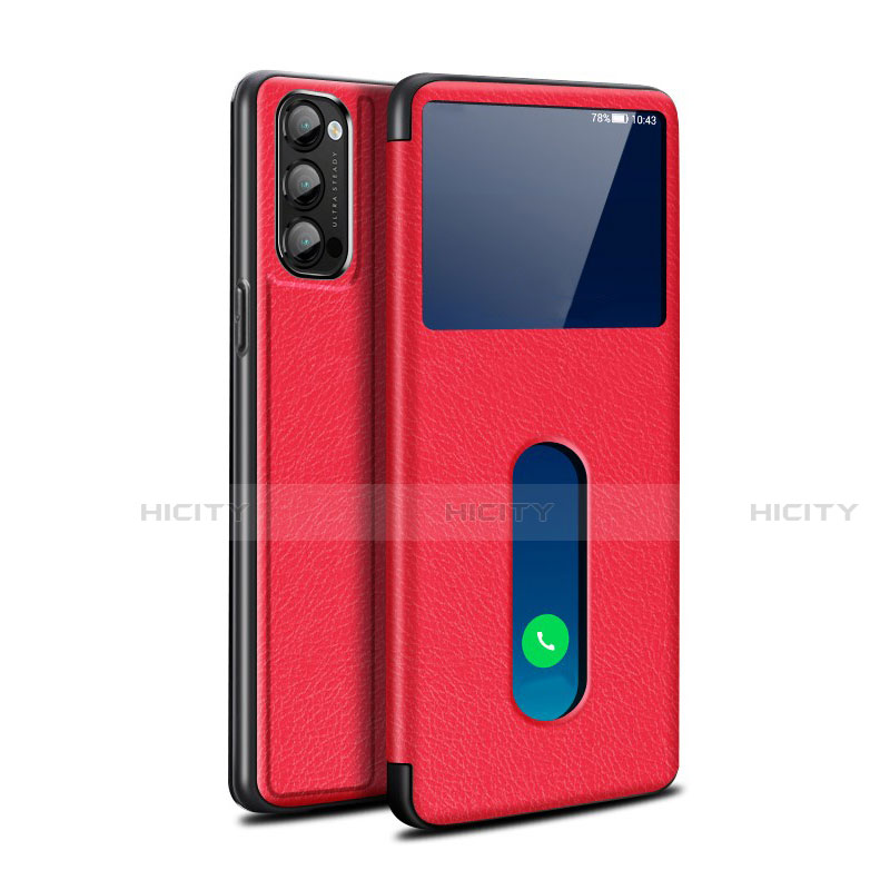 Coque Portefeuille Livre Cuir Etui Clapet pour Oppo Reno4 Pro 5G Rouge Plus