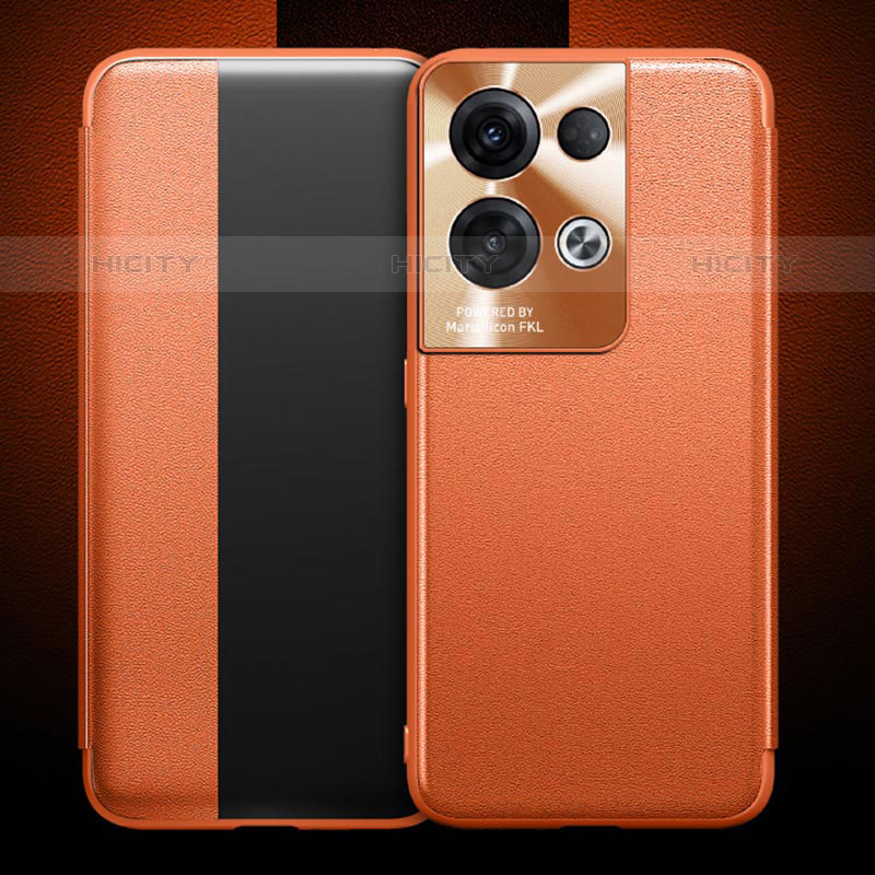 Coque Portefeuille Livre Cuir Etui Clapet pour Oppo Reno8 Pro 5G Orange Plus